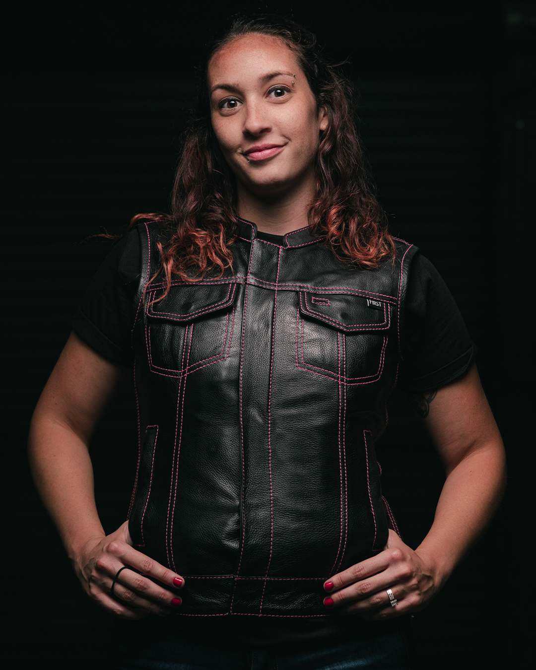 Jessica Women's Motorcycle Leather Vest - Pink - Limited Edition