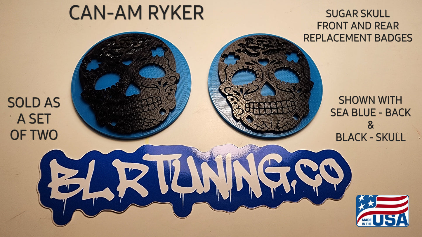 CAN-AM RYKER SUGAR SKULL FRONT AND REAR REPLACEMENT BADGES