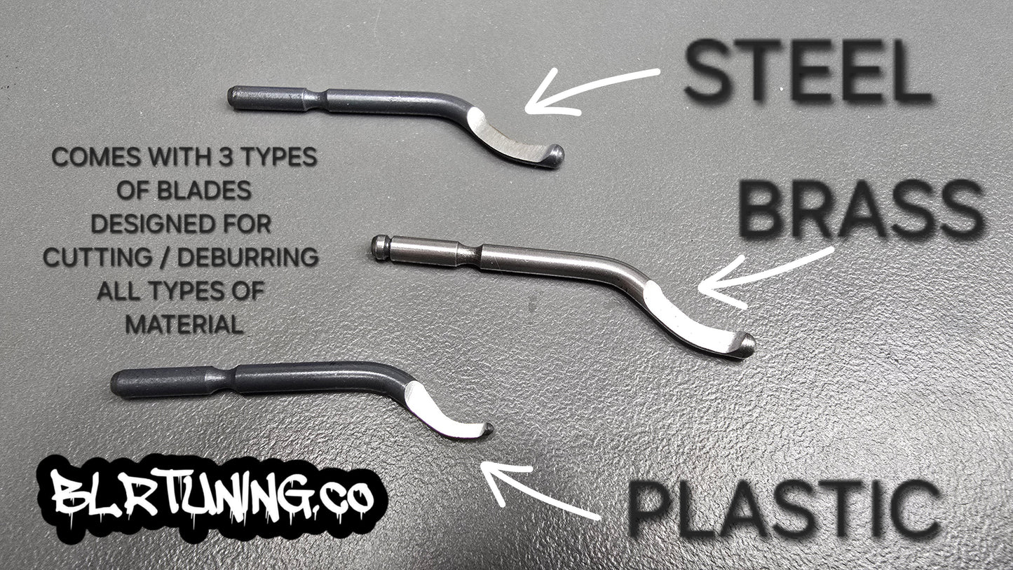 Billet Aluminum Deburr Tool – With 20 Replacement Blades - for steel - brass - aluminum - plastic