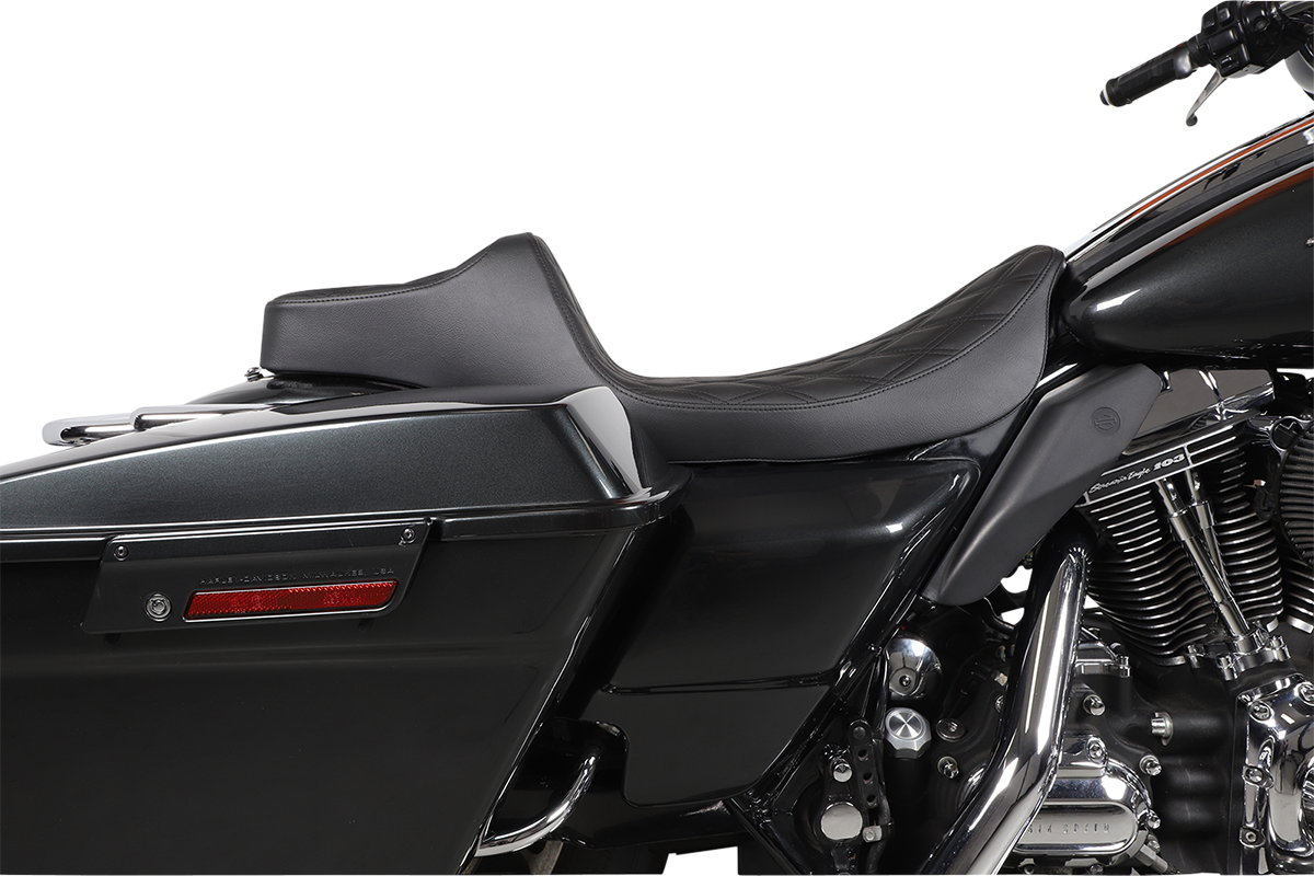 DRAG SPECIALTIES SEATS, Drag Specialties Seats Extended Reach Predator III Seat for Harley FL '99-'07 – Double Diamond Black Stitching