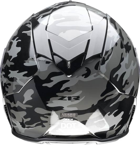 Z1R, Z1R Warrant Helmet - Camo Black/Gray 2XL - Polycarbonate Shell with Drop-Down Sun Visor