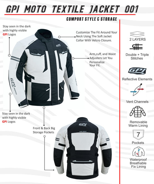 Men’s All-Season 7 Pockets Waterproof High Premium Quality Motorcycle Jacket – Beach/Black-