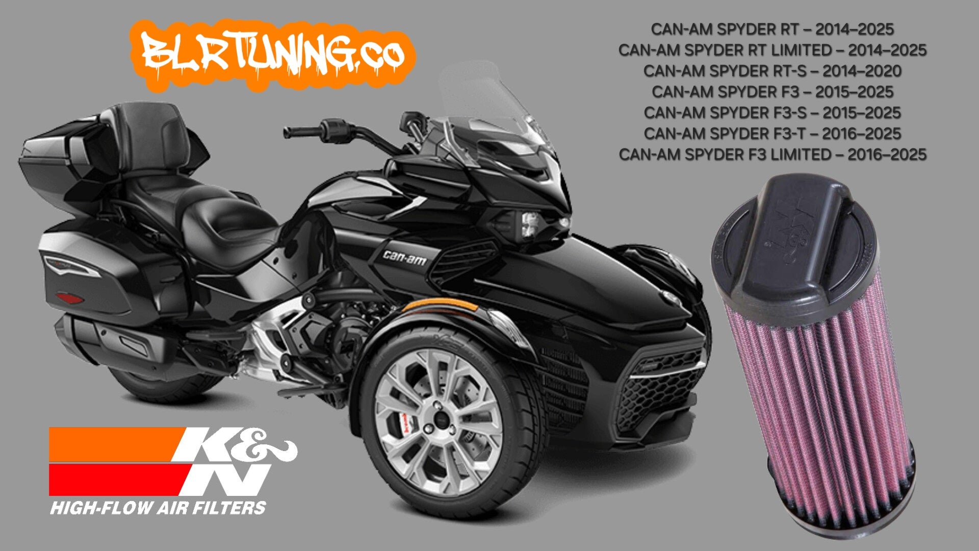 CAN-AM SPYDER 1330 K&N HIGH FLOW AIR FILTER FITS 2014 and up RT