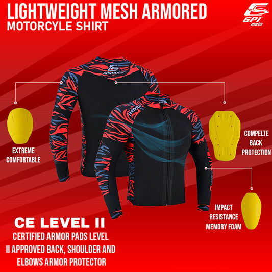 Men's Mesh Red Motorcycle Shirt | CE Level 2 Certified Protection