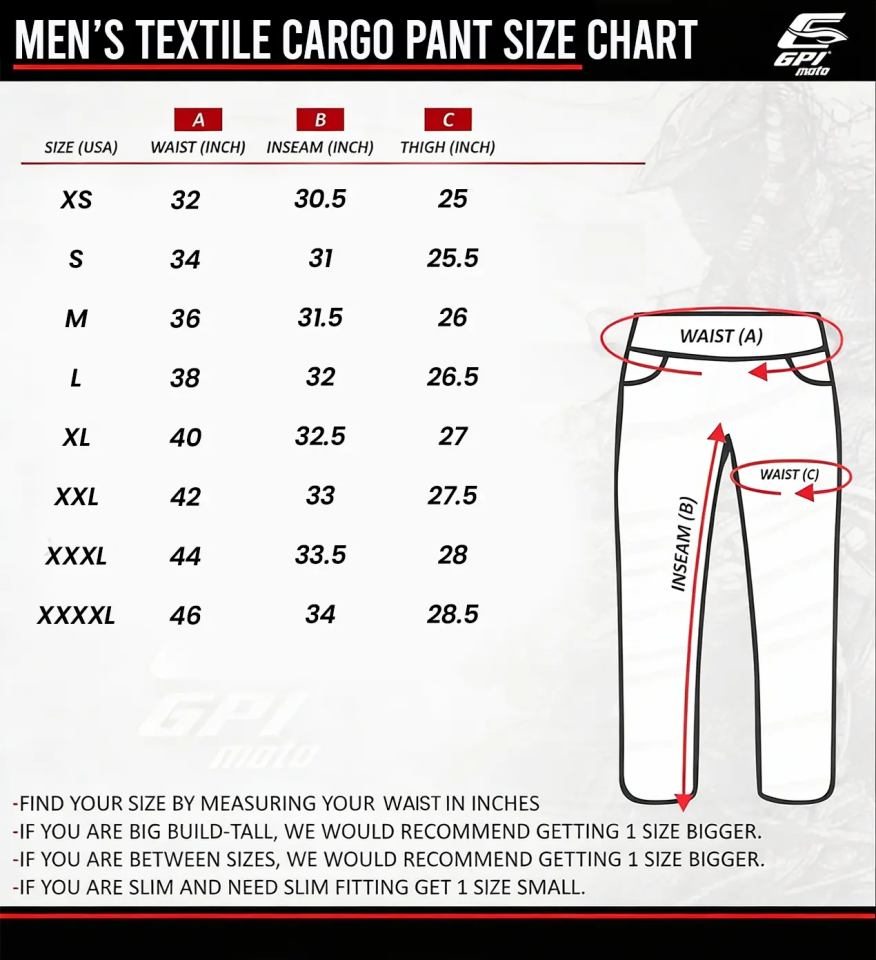 GPI MOTO Motorcycle Cargo Pants for Men – Regular Fit Riding Pants with CE Armors