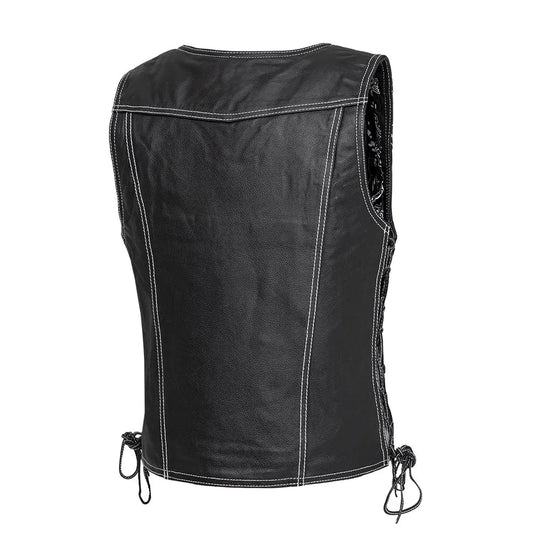 Cindy - Women's Motorcycle Leather Vest Black