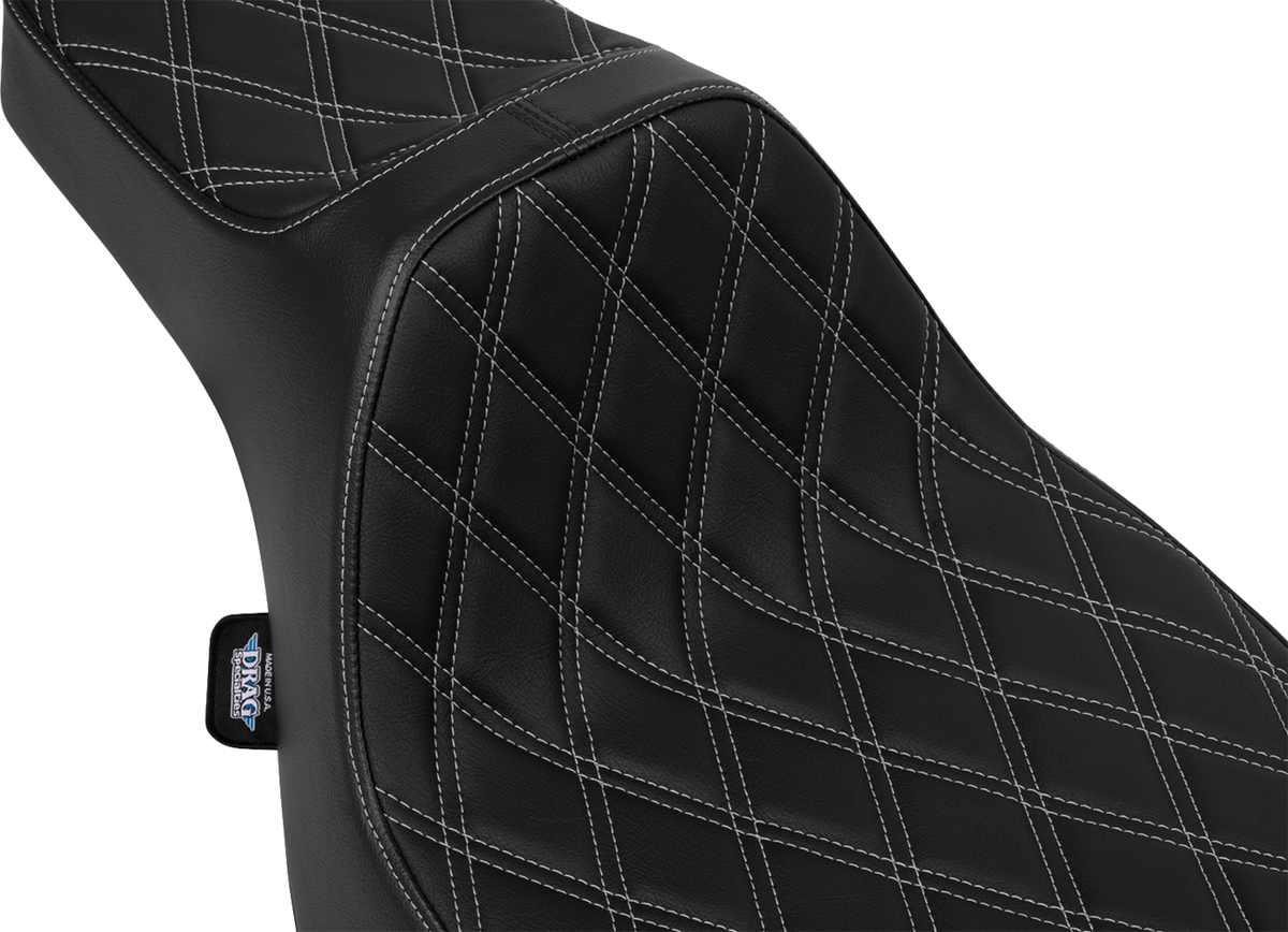 DRAG SPECIALTIES SEATS, DRAG SPECIALTIES SEATS Predator III Extended Reach Seat for FLT/FLH 2023-2025, Silver Double Diamond Stitch, Part #4706C