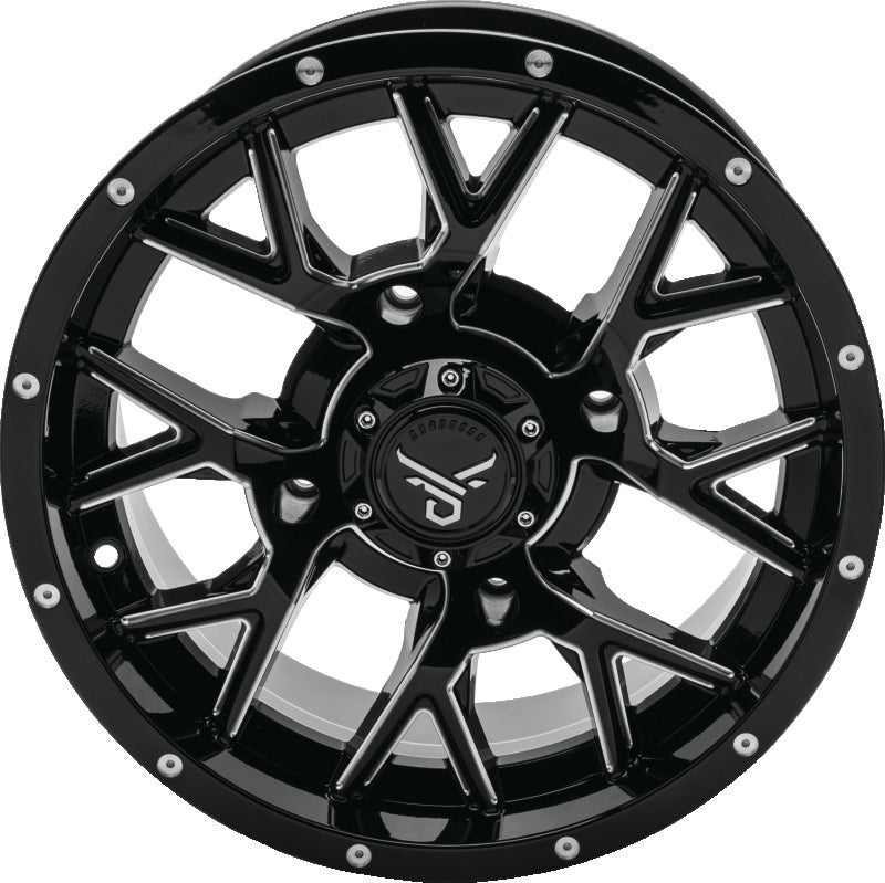 QuadBoss, QuadBoss Barbwire 14x7 - 4+3 - 4/156 Milled Aluminum Wheel with Black Center Caps