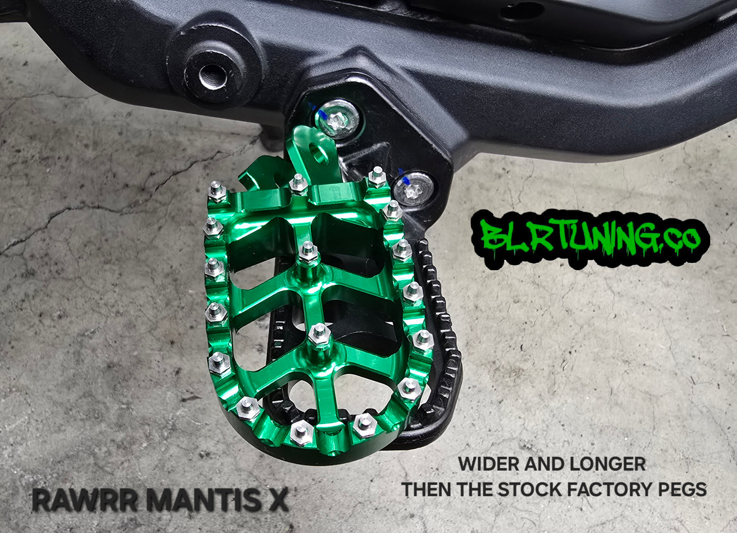 FOOT PEGS FOR RAWRR MANTIS X BILLET ALUMINUM WITH STAINLESS STEEL TEETH BY BLR TUNING