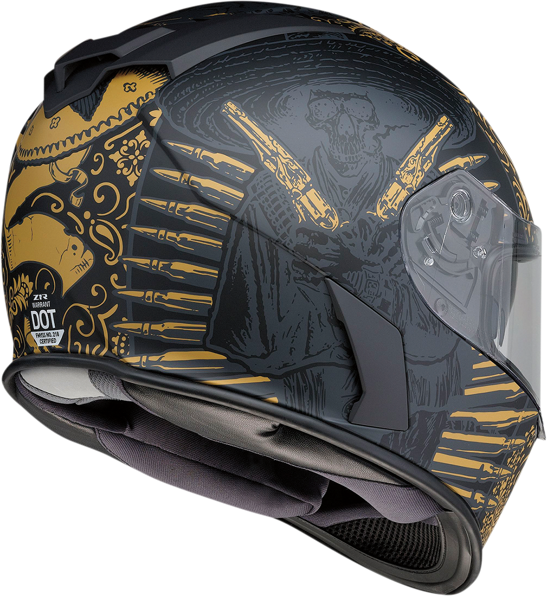 Z1R, Z1R Warrant Helmet Sombrero Black/Gold Small β Polycarbonate Motorcycle Helmet with Drop-Down Sun Visor and Ventilation System