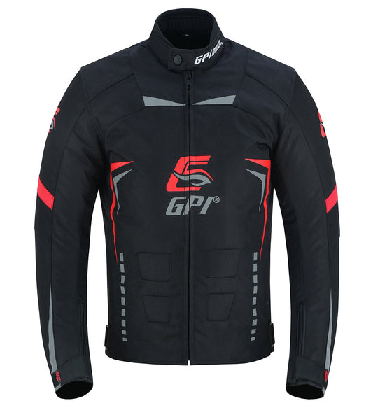 Men's All Season 4 Pockets Water Proof Motorcycle Black/Grey/Red Jacket-