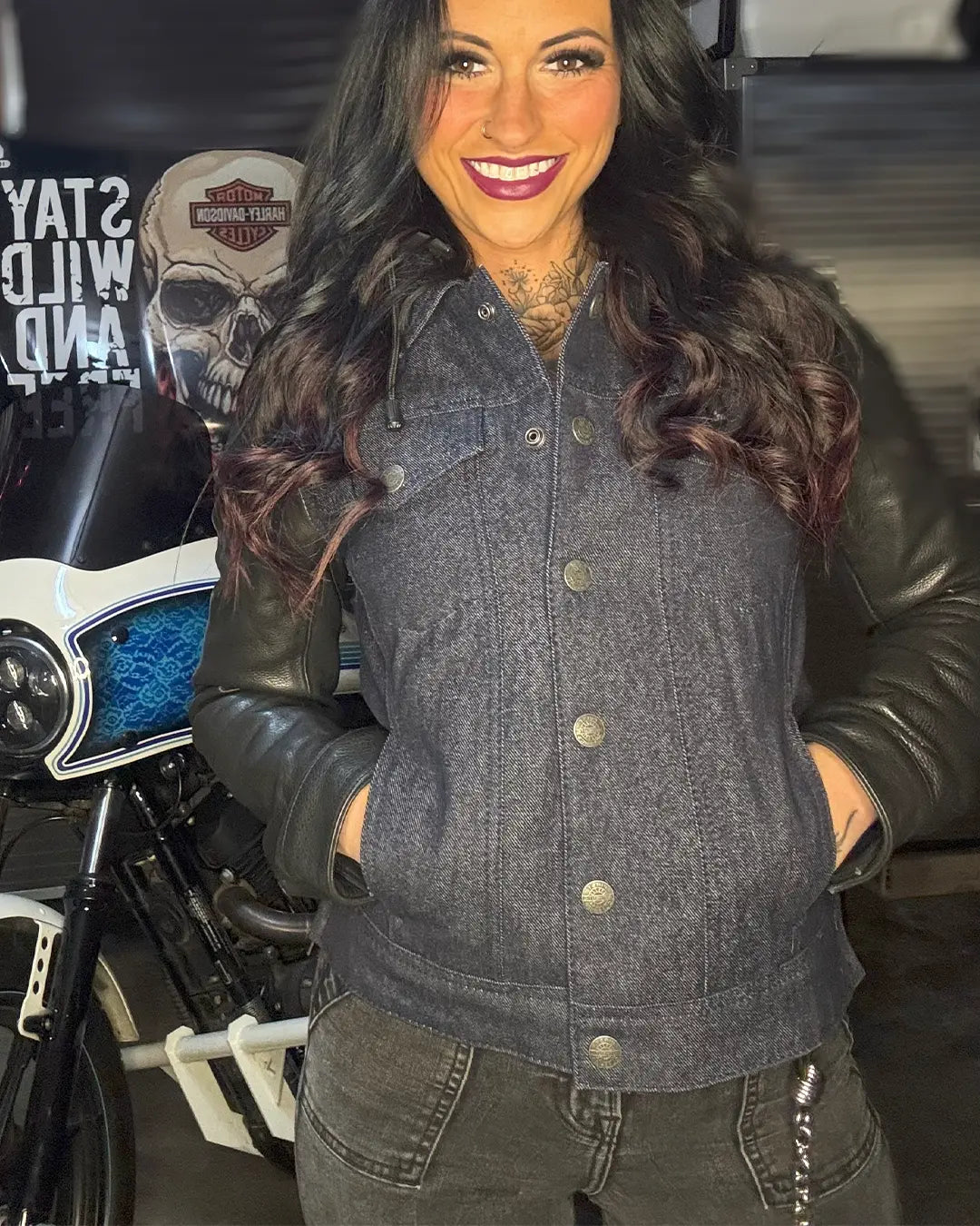 Holli - Motorcycle Denim/Leather Jacket