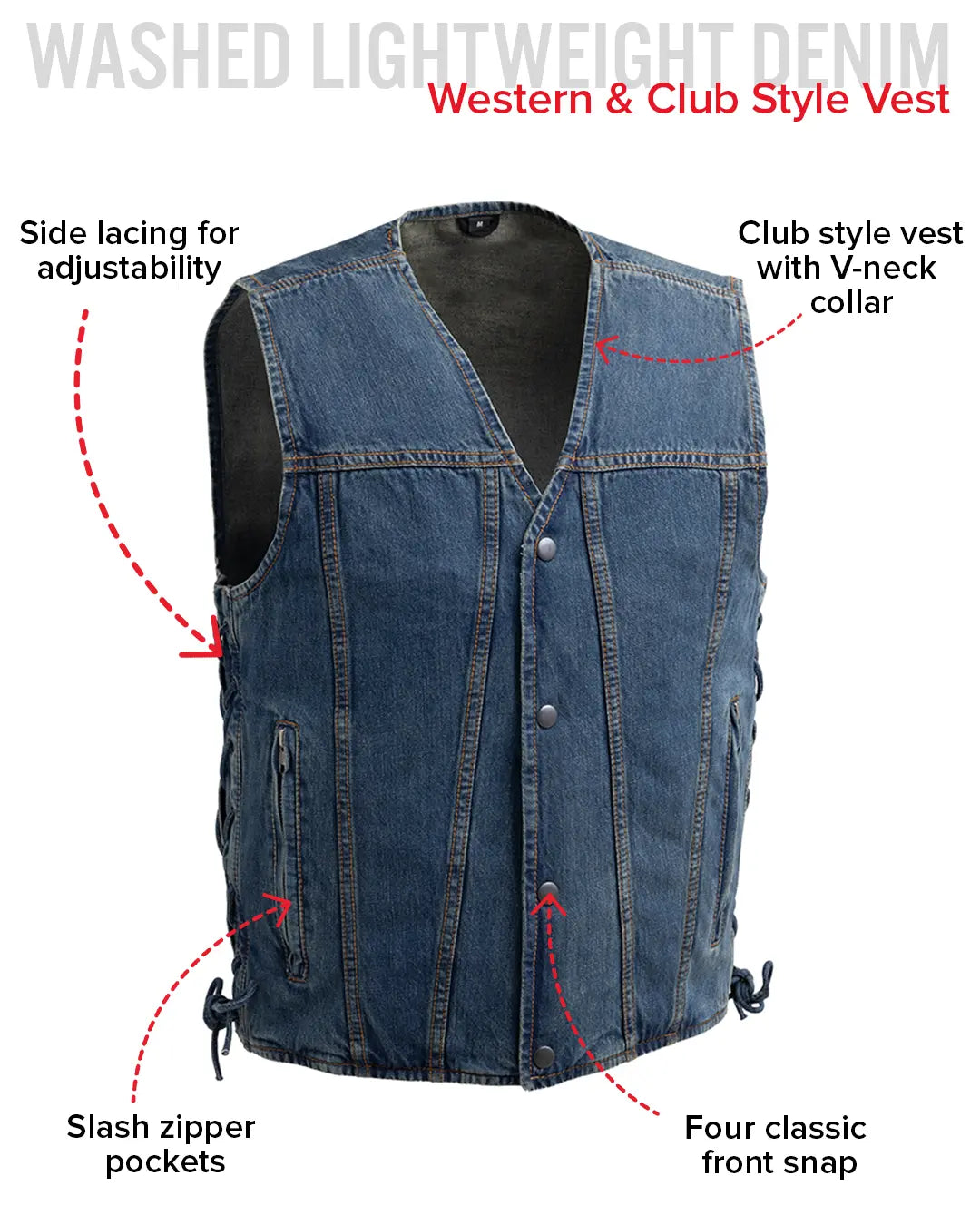 Gambler Men's Motorcycle Denim Vest