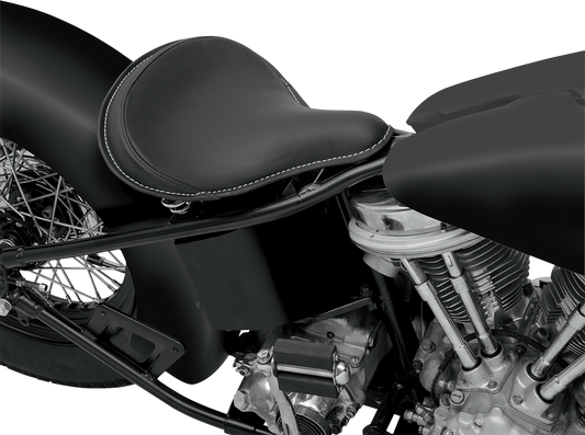 DRAG SPECIALTIES SEATS, DRAG SPECIALTIES SEATS Spring Solo Seat Large Black Solar-Reflective Leather with White Perimeter Stitch - Part #0806-0048