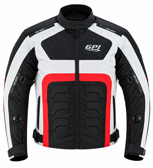 Men’s All-Season High Premium Quality Waterproof Motorcycle Jacket with 4 Pockets – Black/Beach/Red