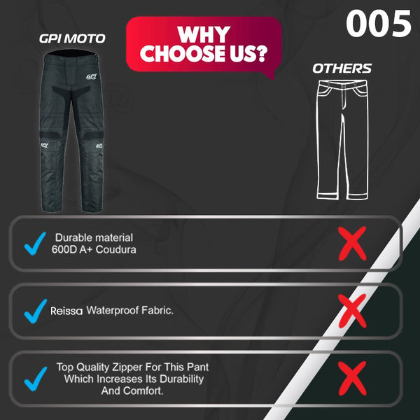High Premium Quality Adjustable Waterproof Motorcycle Pants – Full Black-