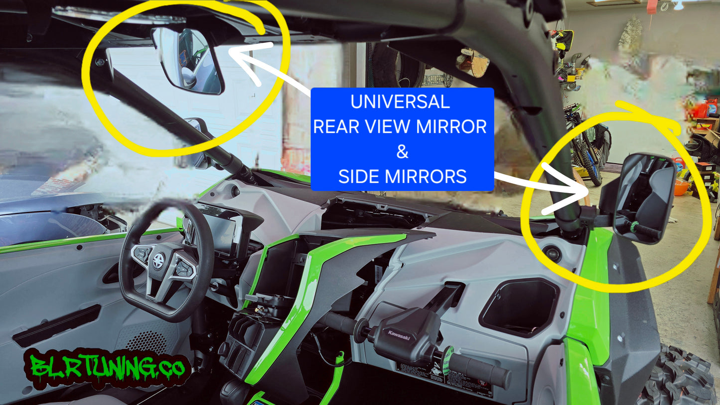 UTV MIRRORS - REAR VIEW MIRROR AND SIDE MIRRORS - LIGHTWEIGHT - WIDE FIELD OF VIEW - UNIVERSAL FITMENT - 1.6 in to 2 in ROLL CAGE MOUNTED