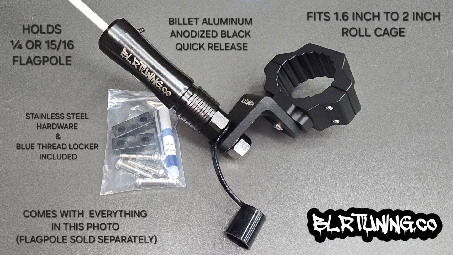 FLAGPOLE QUICK RELEASE AND ROLL CAGE MOUNTING BRACKET FITS 1/4 OR 5/16 FLAGPOLE AND FITS 1.6 TO 2 inch ROLL CAGE
