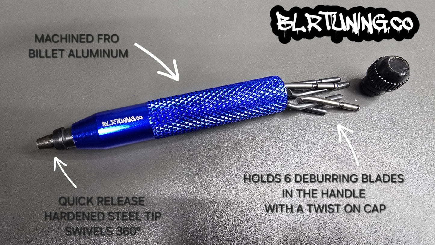 Billet Aluminum Deburr Tool – With 20 Replacement Blades - for steel - brass - aluminum - plastic