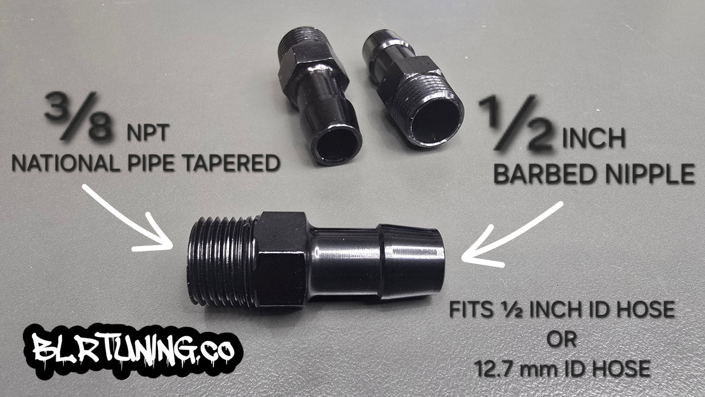 Black Aluminum Hose Barb Fitting – 3/8" NPT to 1/2" ID Barb for 1/2 inch ID hose