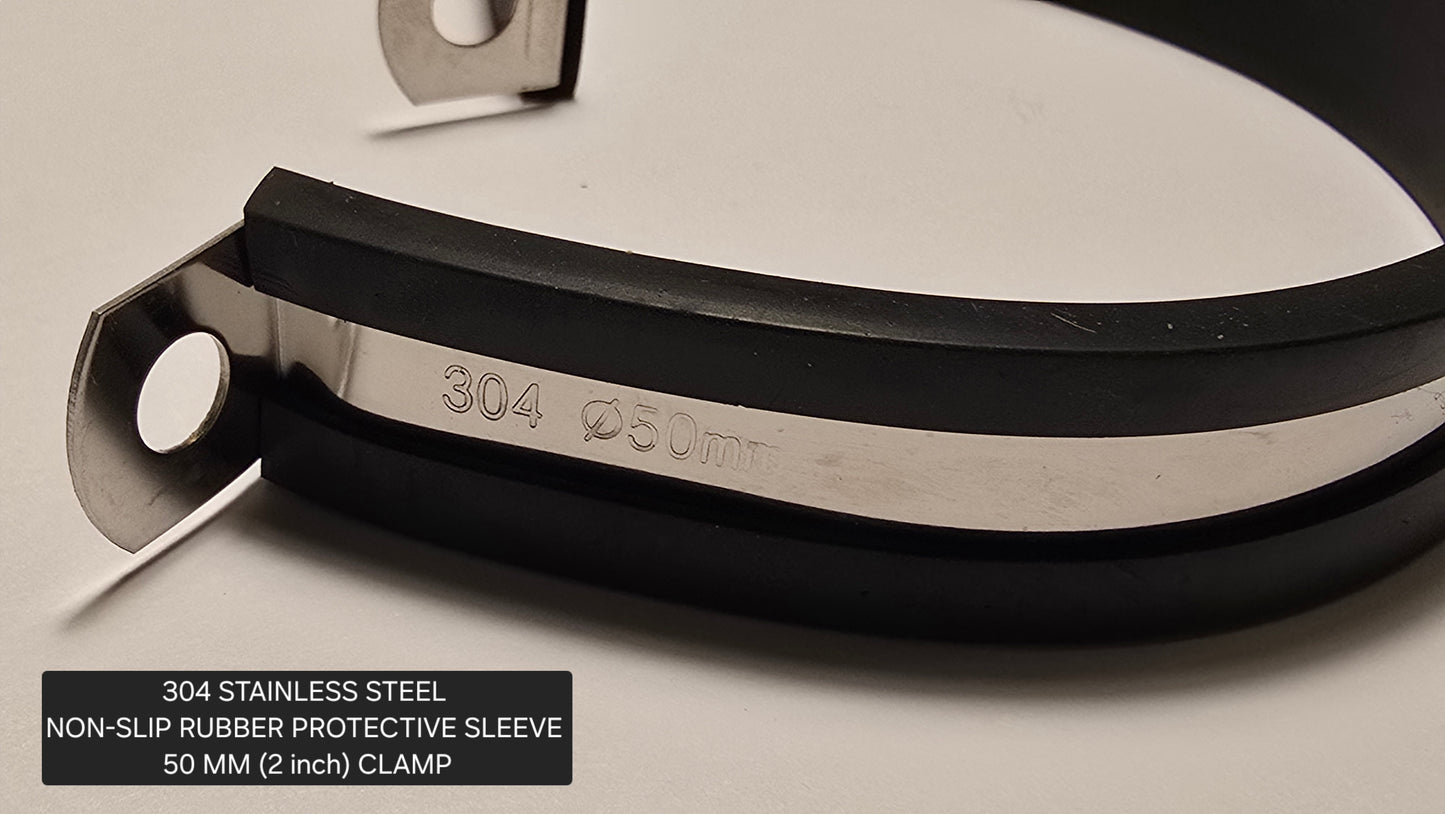 ROLL CAGE CLAMPS - 2 INCH 304 STAINLESS STEEL WITH RUBBER PROTECTIVE SLEEVE 50mm