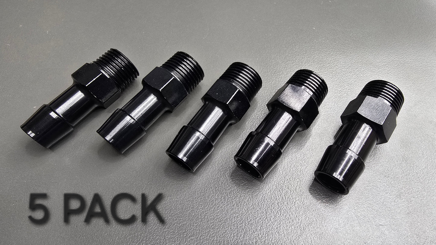 Black Aluminum Hose Barb Fitting – 3/8" NPT to 1/2" ID Barb for 1/2 inch ID hose