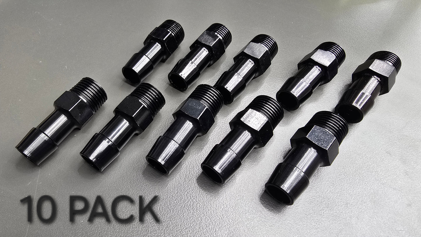 Black Aluminum Hose Barb Fitting – 3/8" NPT to 1/2" ID Barb for 1/2 inch ID hose