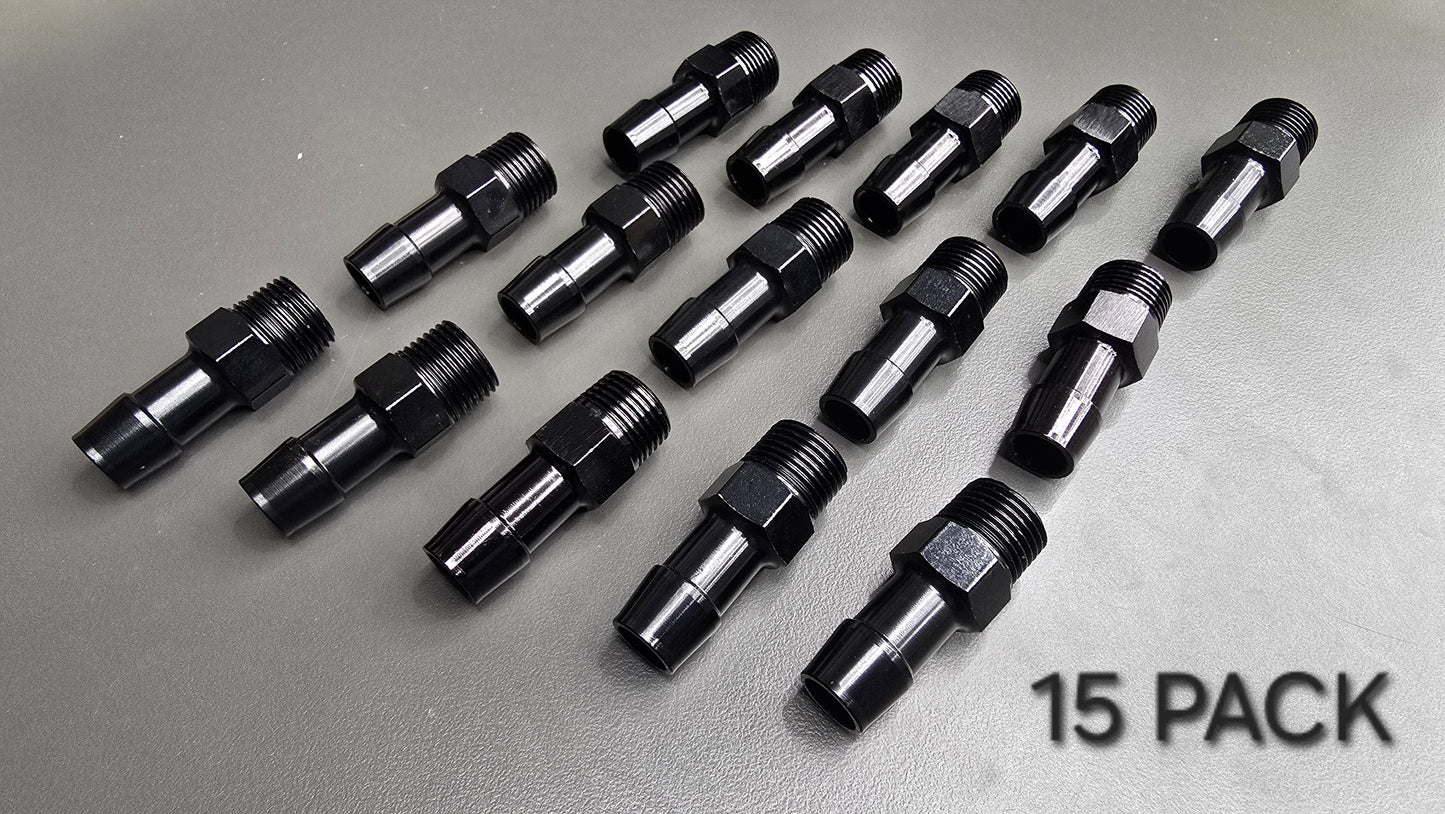 Black Aluminum Hose Barb Fitting – 3/8" NPT to 1/2" ID Barb for 1/2 inch ID hose