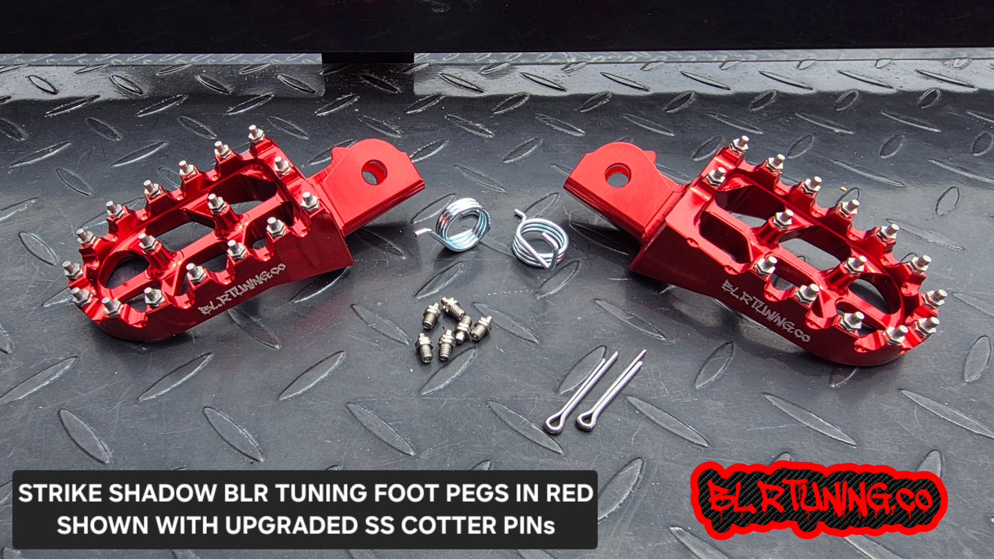 FOOT PEGS FOR STRIKE SHADOW 48v 60v 72v 2026 MODELS BILLET ALUMINUM WITH STAINLESS STEEL TEETH BY BLR TUNING