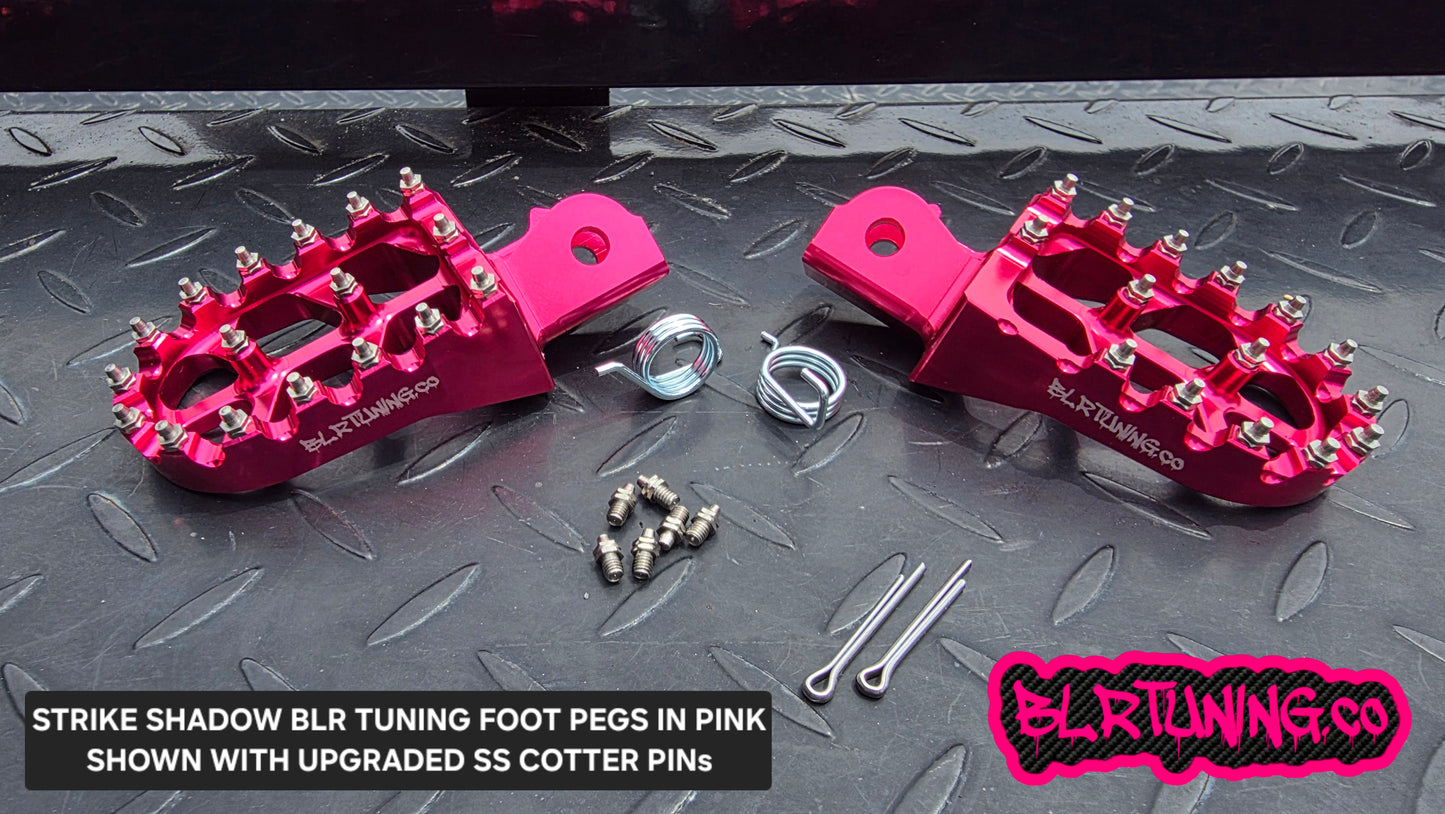 FOOT PEGS FOR STRIKE SHADOW 48v 60v 72v 2026 MODELS BILLET ALUMINUM WITH STAINLESS STEEL TEETH BY BLR TUNING