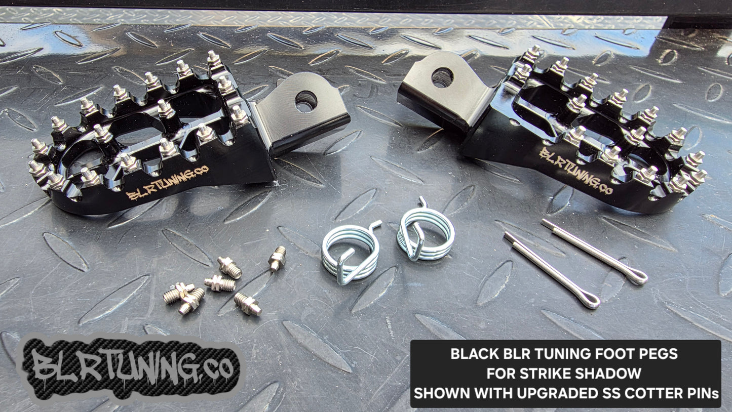 FOOT PEGS FOR STRIKE SHADOW 48v 60v 72v 2026 MODELS BILLET ALUMINUM WITH STAINLESS STEEL TEETH BY BLR TUNING