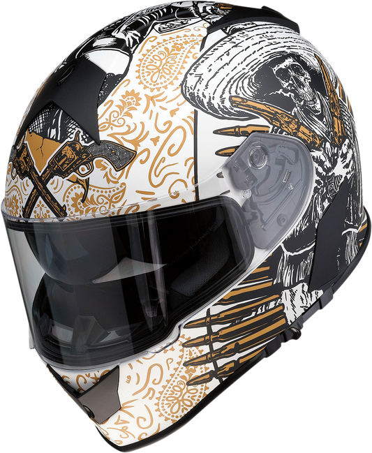 Z1R, Z1R Warrant Helmet - Sombrero White/Gold Small | Injection Molded Polycarbonate Shell with Drop-Down Sun Visor