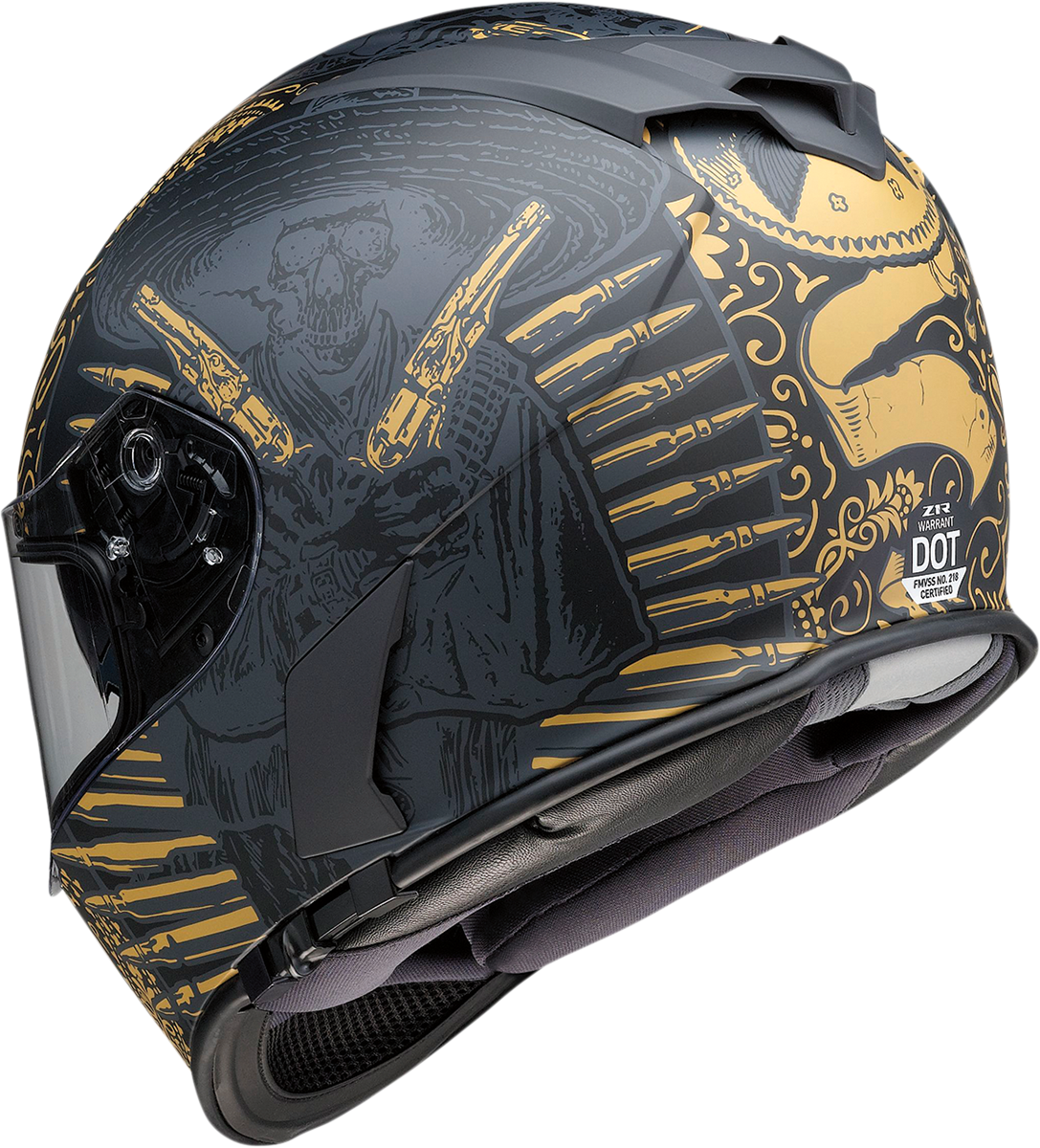 Z1R, Z1R Warrant Helmet Sombrero Black/Gold 2XL - Injection Molded Polycarbonate Shell with Drop-Down Sun Visor