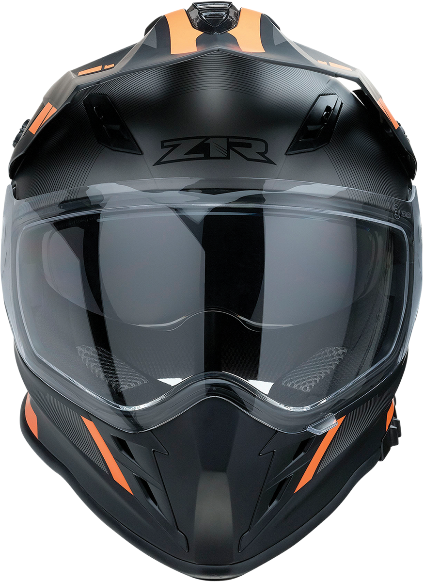 Z1R, Z1R Range Helmet - Uptake Black/Orange, Small – Versatile Motorcycle Helmet with Drop-Down Sun Visor and Removable Lining