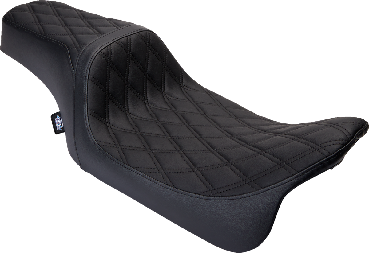 DRAG SPECIALTIES SEATS, DRAG SPECIALTIES SEATS Predator 1Up Seat - Vinyl, Double Diamond Black Stitch for Harley FLH 2008-2023 (Part #0801-1483)