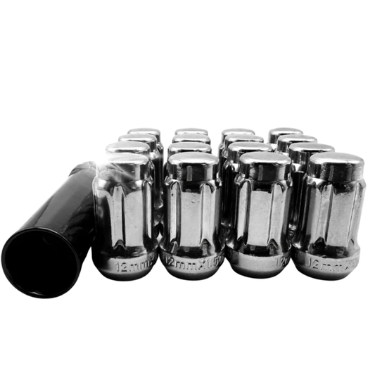 16 Pack M12x1.5 Tapered Spline Chrome ATV UTV Lug Nuts with Key