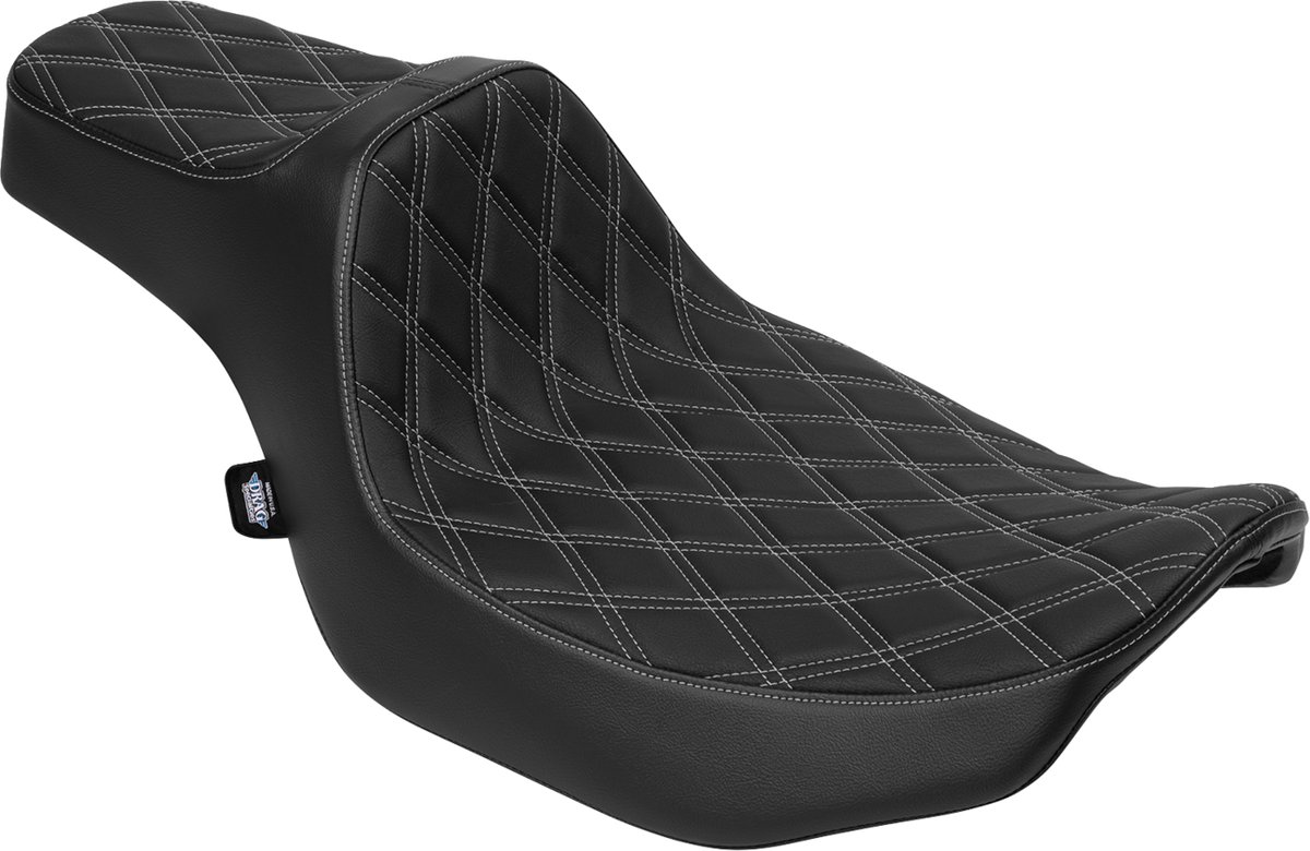DRAG SPECIALTIES SEATS, DRAG SPECIALTIES SEATS Predator III Extended Reach Seat for FLT/FLH 2023-2025, Silver Double Diamond Stitch, Part #4706C