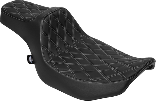 DRAG SPECIALTIES SEATS, DRAG SPECIALTIES SEATS Predator III Extended Reach Seat for FLT/FLH 2023-2025, Silver Double Diamond Stitch, Part #4706C