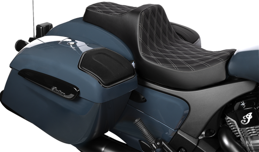 DRAG SPECIALTIES SEATS, Drag Specialties Seats Predator III 2-Up Seat for Chieftain '25 and Challenger '20-'25 - Vinyl with Double Diamond Pattern and Silver Stitch - Part Number 4720C