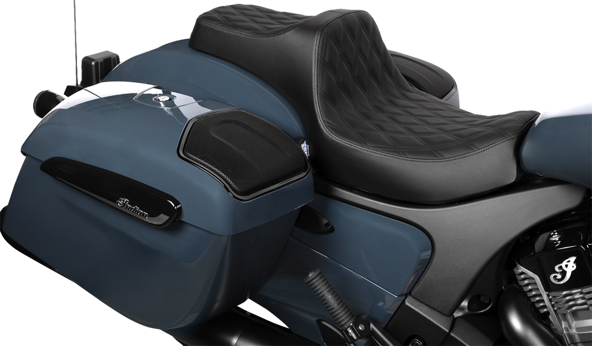 DRAG SPECIALTIES SEATS, Drag Specialties Seats Predator III 2-Up Seat for Chieftain '25 and Challenger '20-'25 - Vinyl and Solar Leather, Double Diamond Pattern (Part #4720F)