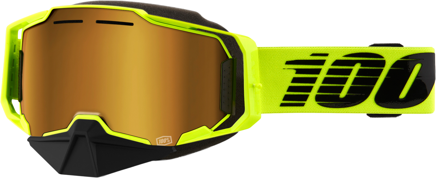 Armega Snowmobile Goggle Neon Ylw W/ Gld Mirror Lens