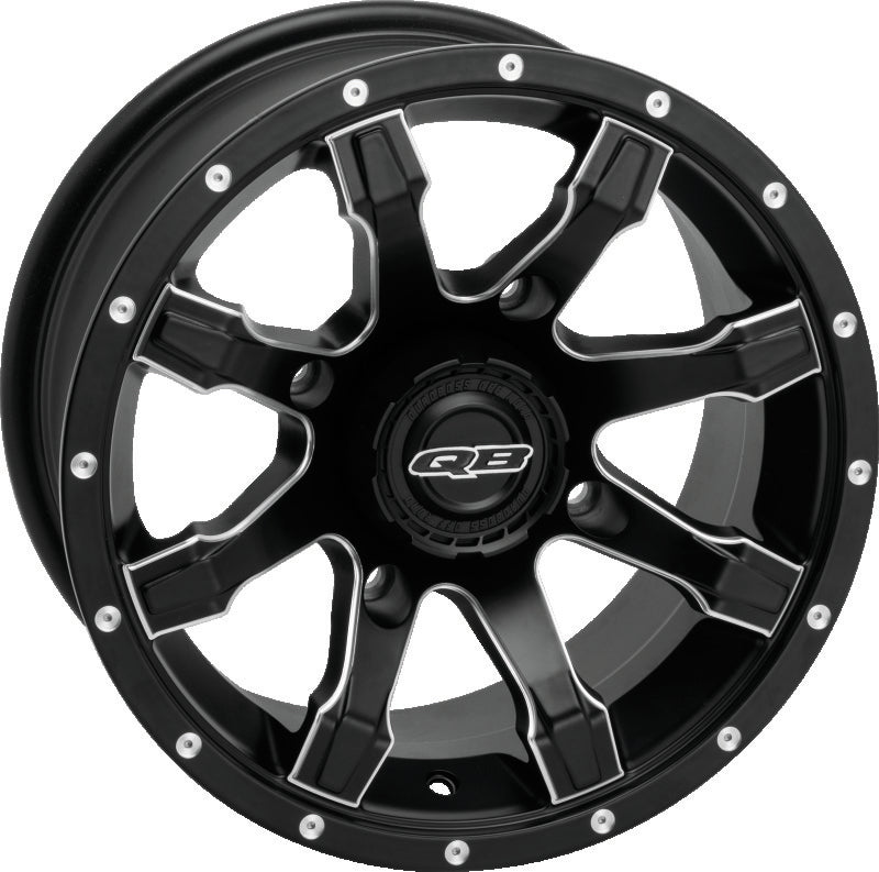 QuadBoss, QuadBoss Grinder 14x7 4/156 4+3 Alloy Wheel - High-Performance Powersports Rim with Black Center Caps