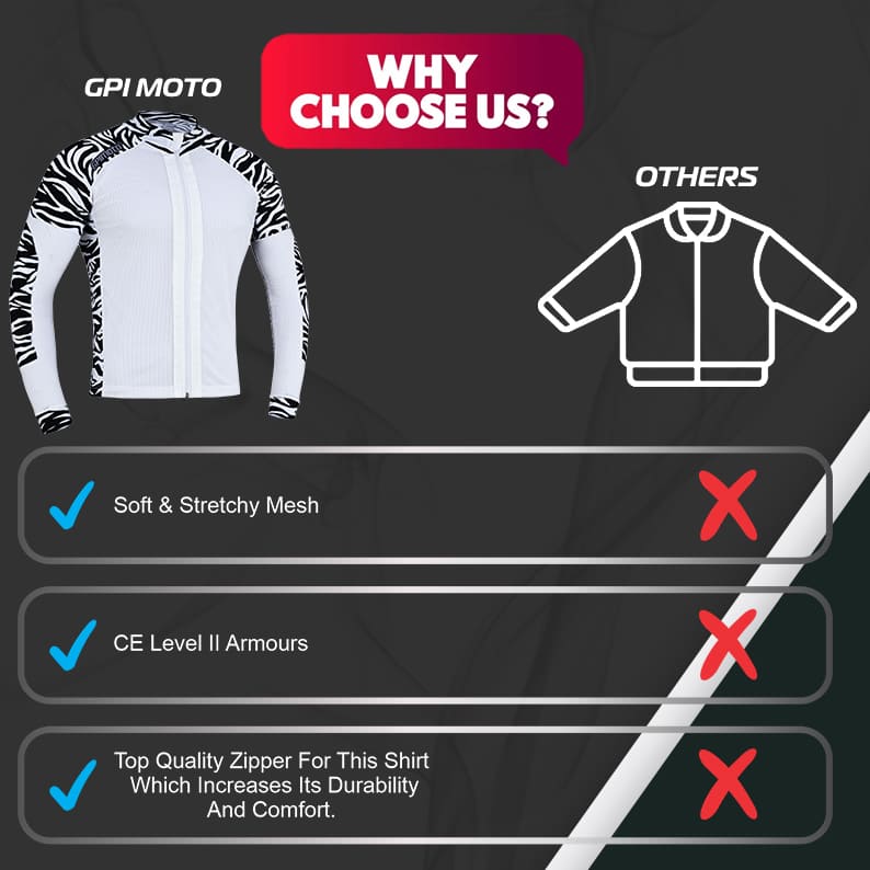 Men's Mesh Black &  White Motorcycle Shirt | CE Level 2 Certified Protection-