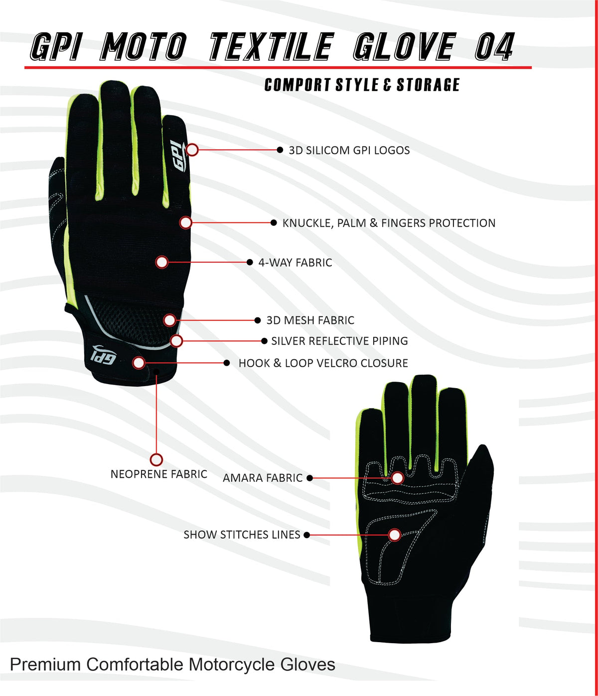 Premium Comfortable Motorcycle Flourosent/Black Gloves