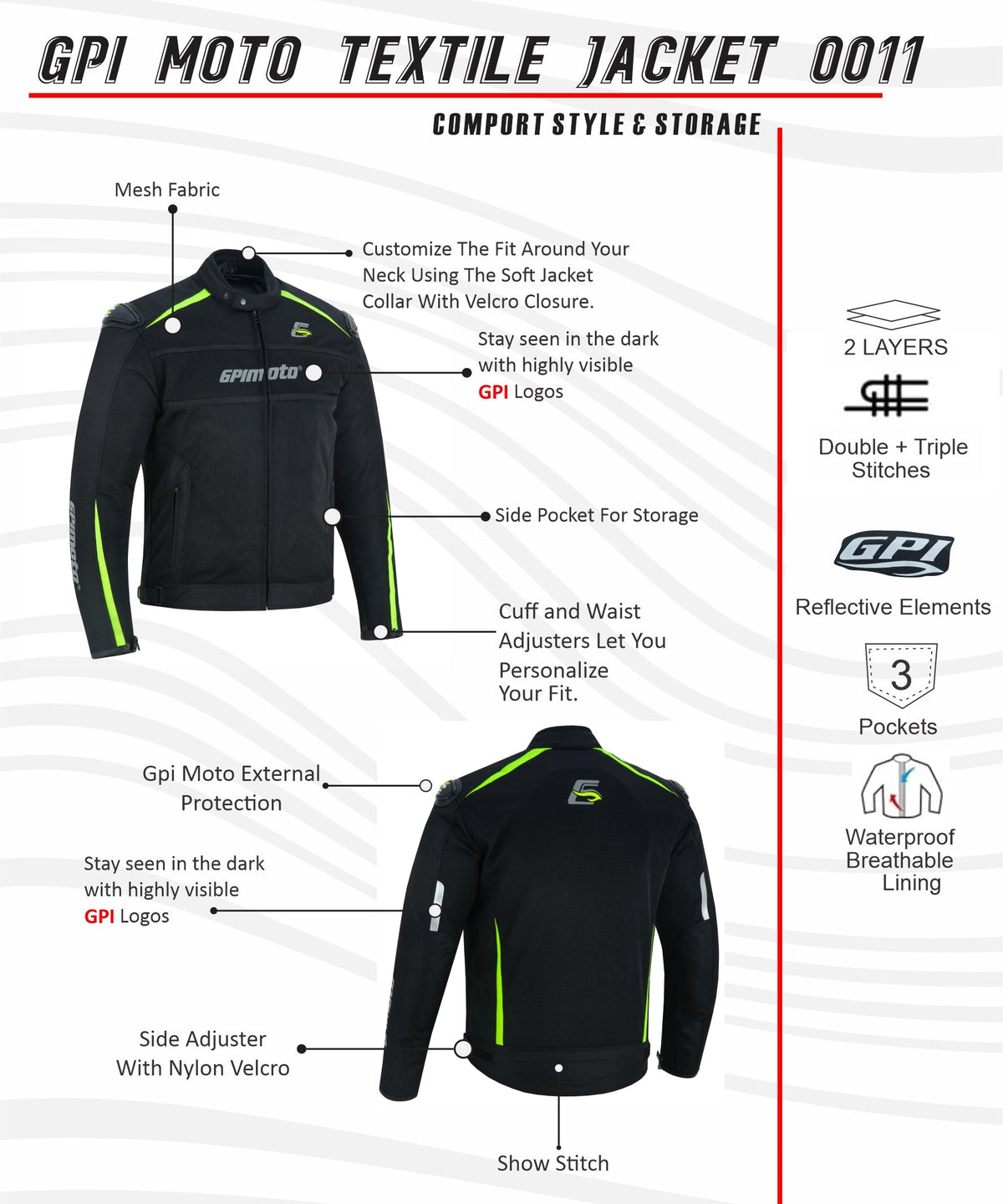 Men’s High Premium Quality Summer 4 Pockets Waterproof Motorcycle Black/Fluorescent Jacket-