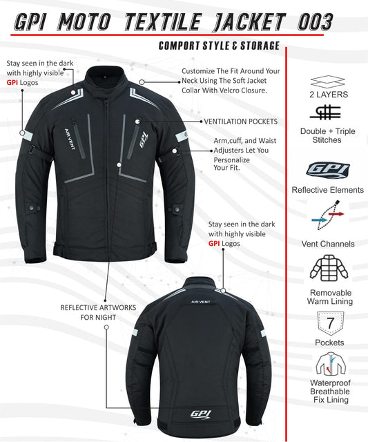 Men’s All-Season High Premium Quality Soft Adjustable Motorcycle Jacket with 4 Pockets – Black-