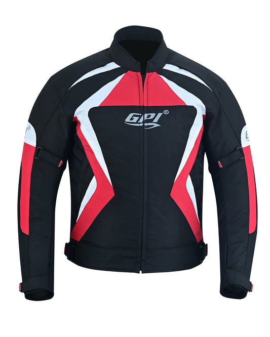 Men’s High Premium Quality All Season 4 Pockets Waterproof Motorcycle Black/Red/White Jacket-