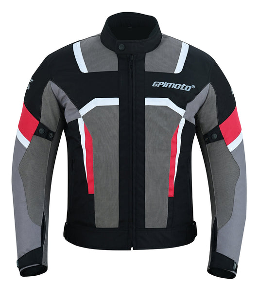 Men’s High Premium Quality Summer 4 Pockets Waterproof Motorcycle Black/Red/Grey Jacket-