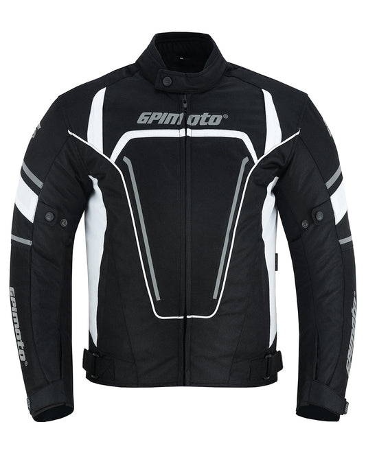 Men's All Season High Premium Quality 4 Pockets Waterproof Motorcycle Jacket – Black/White-