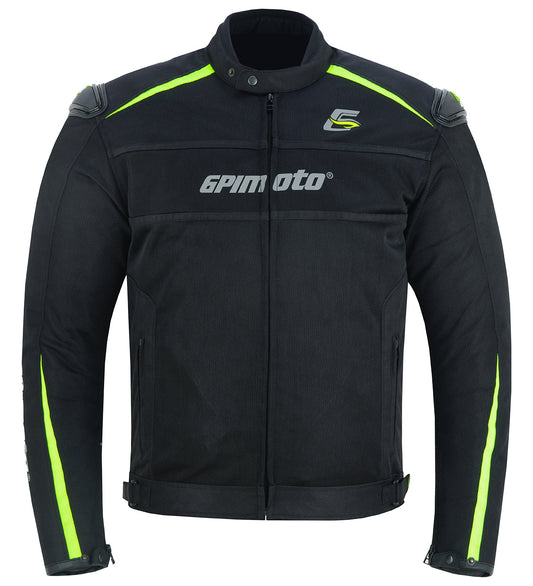 Men’s High Premium Quality Summer 4 Pockets Waterproof Motorcycle Black/Fluorescent Jacket-